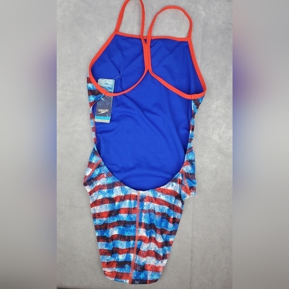 Speedo Women's Printed One Back Rio Americana One Piece Swimsuit Blue Red 8/34 - Picture 4 of 15